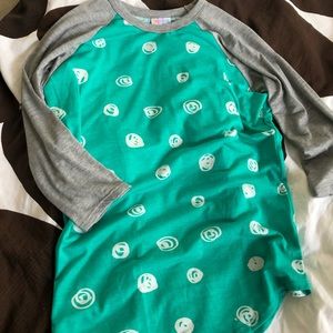 Lularoe Randy baseball tee, green & white